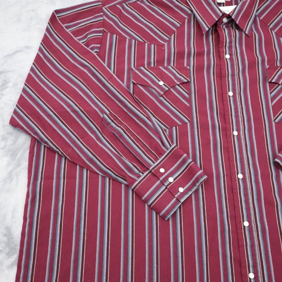 Ely Cattleman Shirt Mens 3XL Burgundy Striped Big Man Long Sleeve Western Pearl - Picture 9 of 16